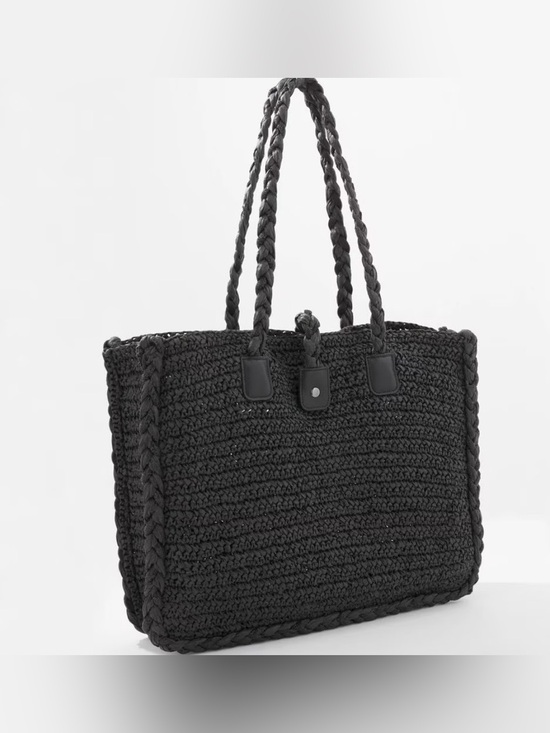 White House Black Market Handbags - White House Black Market Raffia braided embellished Tote Bag in Black